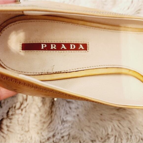 PRADA YELLOW PEEP TOE LEATHER PUMP SIZE 39 6.5 - Picture 11 of 12
